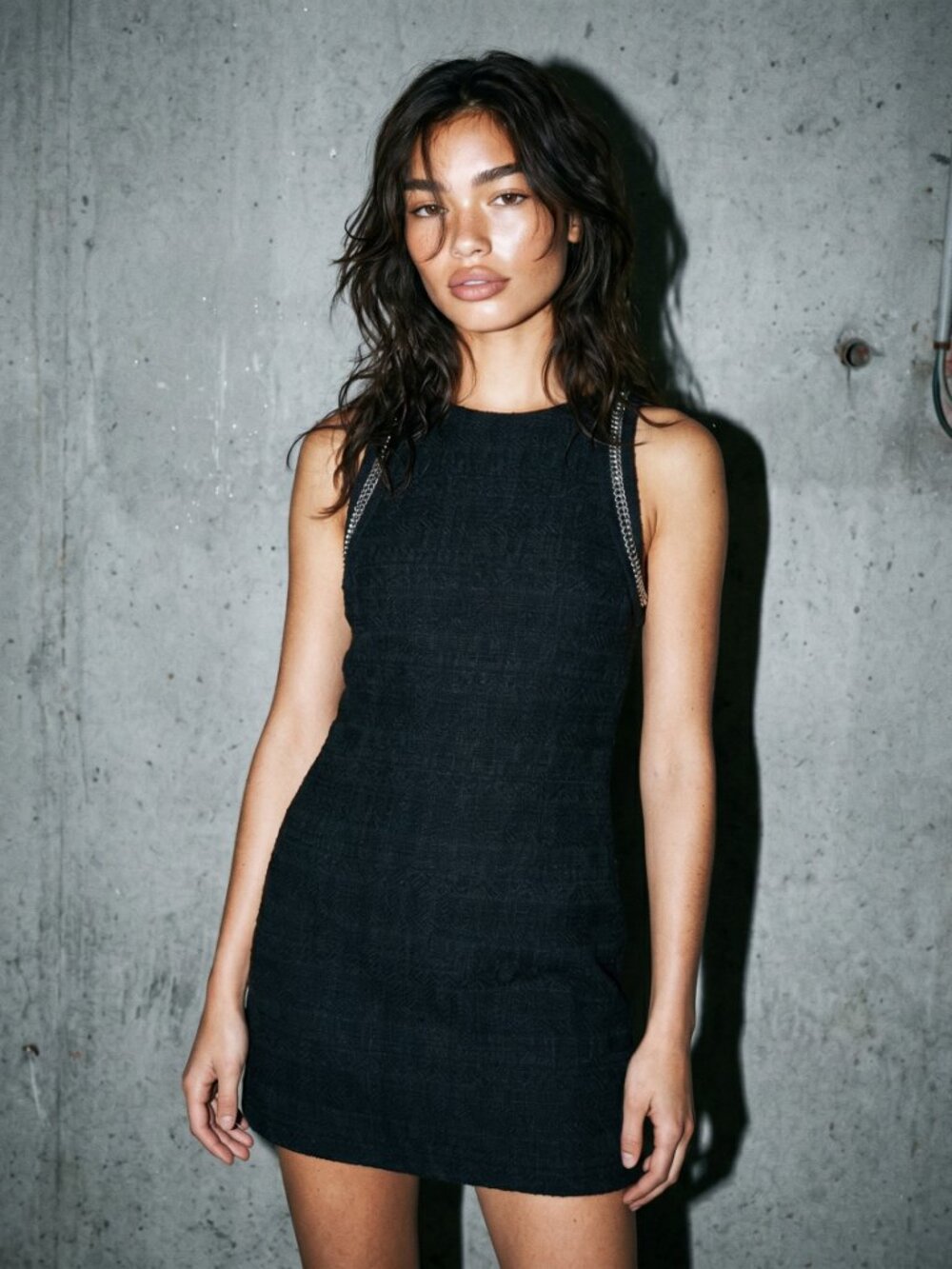 NWT The Kooples Black Chain Trim Sleeveless Mini Dress Edgy Going Out Party M